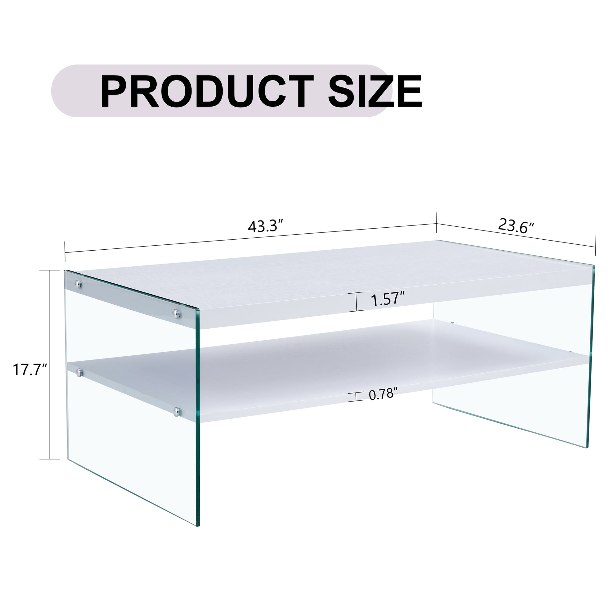 Double Rectangular Coffee Table. The Board Surface Is Mdf, With White Stickers, And Both Sides Are Transparent Tempered Glass. Suitable For Living Room, Bedroom And Other Occasions. White Mdf Glass