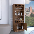 Dundee 70 Inch High 10 Glass Bar Cabinet With 5 Cubbies And 3 Open Shelves And Cabinet Dark Brown Dark Brown Kitchen Modern Particle Board