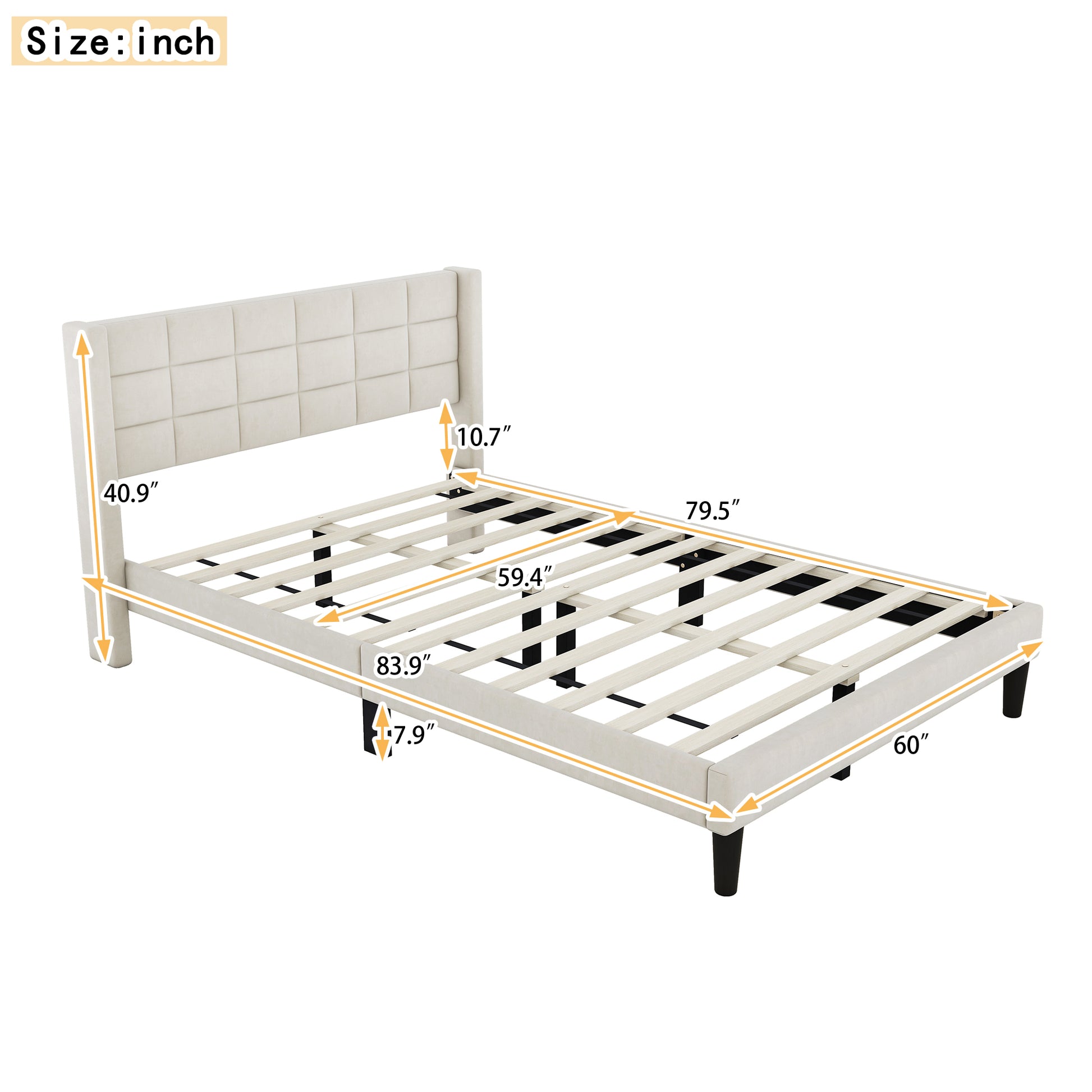 Queen Size Upholstered Platform Bed With Support Legs, Beige Box Spring Not Required Queen Beige Wood Bedroom Bed Frame Polyester Upholstered