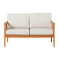 Contemporary Cushioned Eucalyptus Wood Patio Loveseat Natural Natural Eucalyptus Eucalyptus