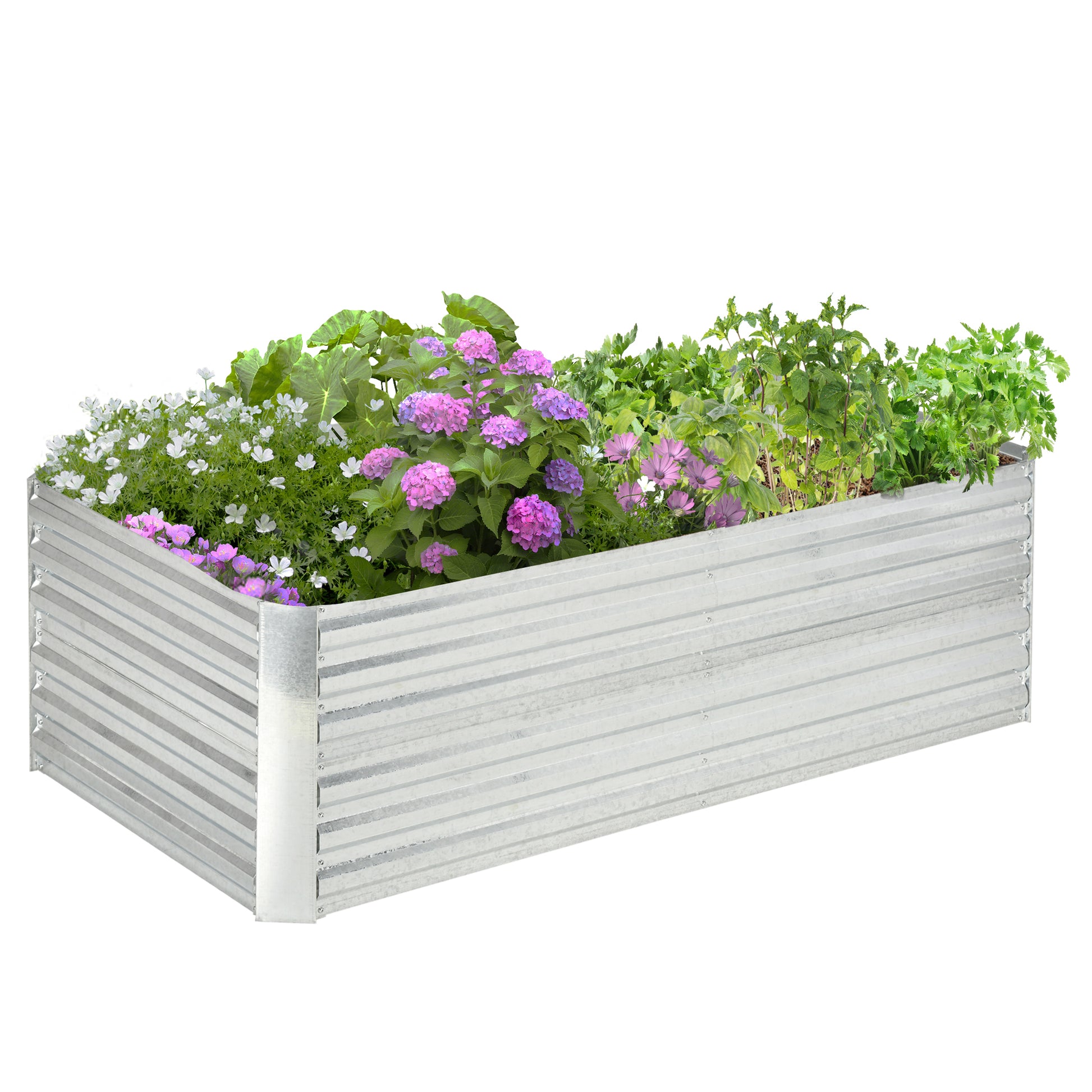 Outsunny Galvanized Raised Garden Bed Kit With Reinforcing Bars, Large And Tall Metal Planter Box For Vegetables, Flowers And Herbs, 6' X 3' X 2', Silver Silver Steel