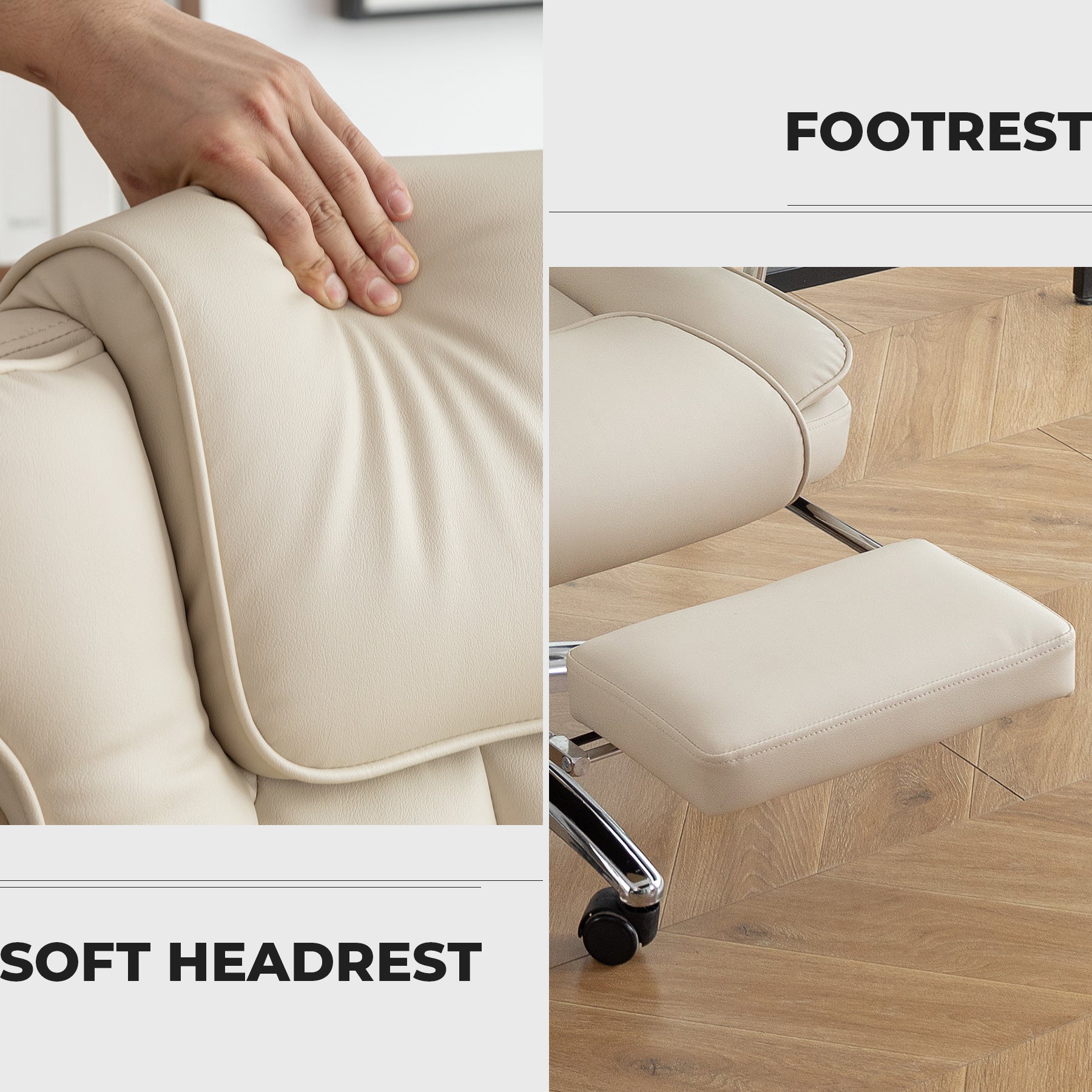 Office Chair, Big And Tall Executive Office Chair With Footrest, Leather Computer Chair, Ergonomic Reclining Chair High Back With Lumbar Support, Large Home Office Chair Beige Beige Pu Leather