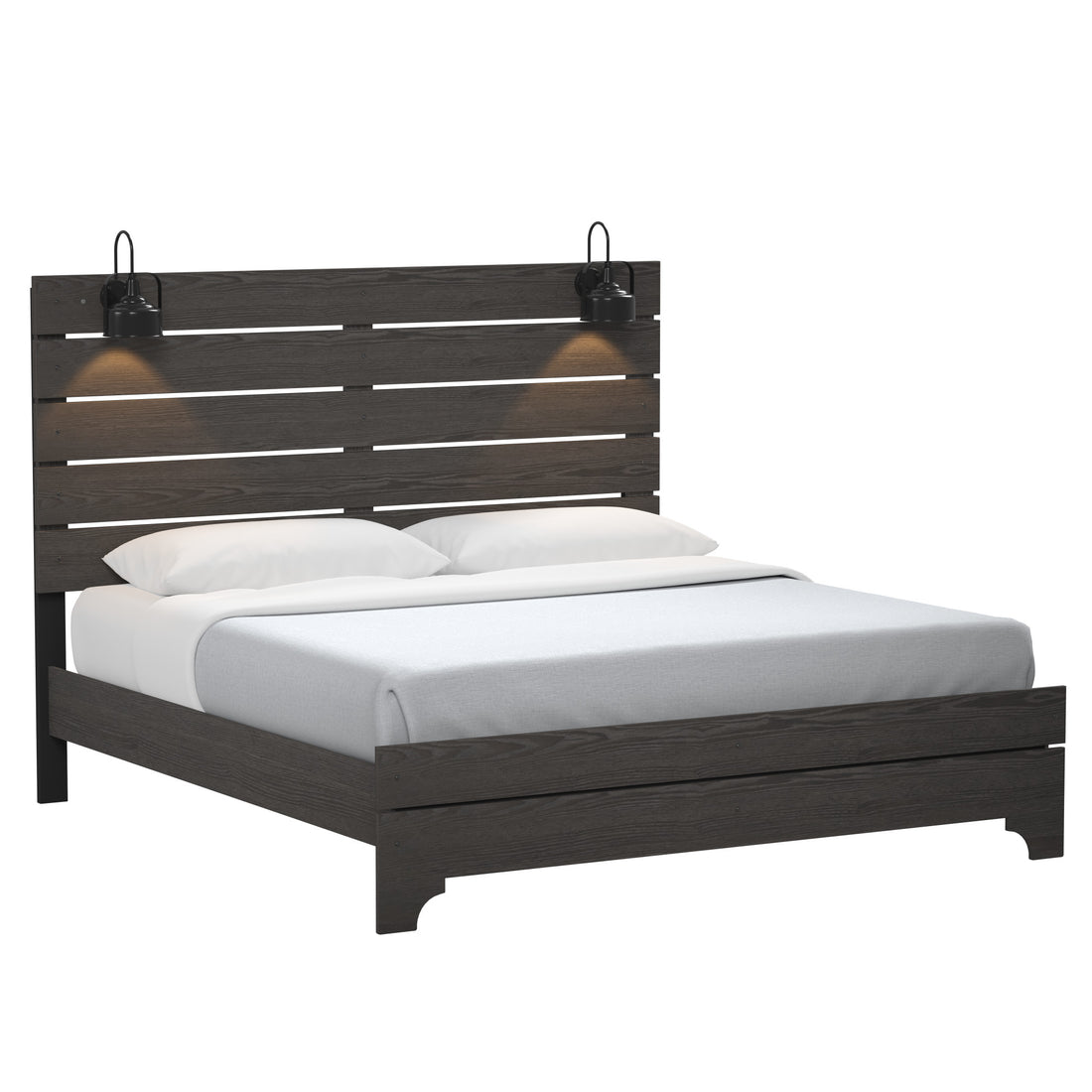 Junipe Brown Queen Bed With Lights Queen Brown Engineered Wood