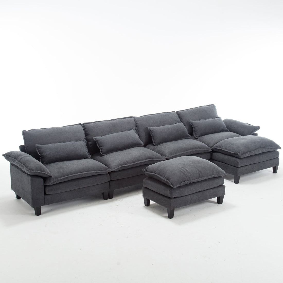 154.8" Oversized Modular Sofaice Velvet Large U Shaped Couch Comfy Upholstered 4 Seat Sofa With 2 Ottoman, 4 Lumbar Pillow, Deep Seat Couch For Living Room Dark Gray Primary Living Space Modern Foam Polyester 6 Seat