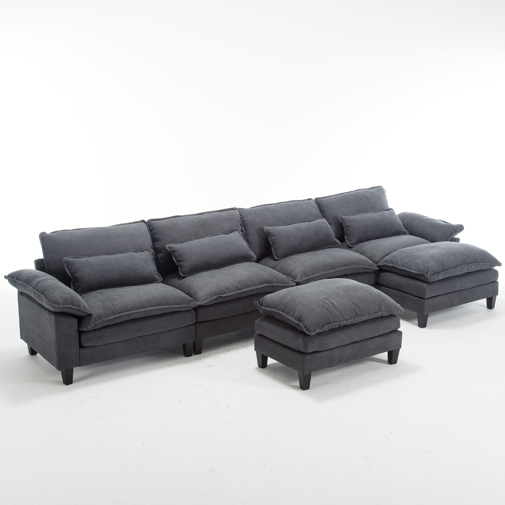 154.8" Oversized Modular Sofaice Velvet Large U Shaped Couch Comfy Upholstered 4 Seat Sofa With 2 Ottoman, 4 Lumbar Pillow, Deep Seat Couch For Living Room Dark Gray Primary Living Space Modern Foam Polyester 6 Seat