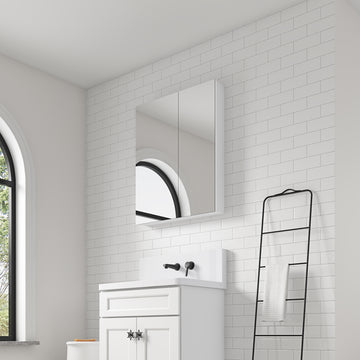 30'' W X 36'' H Bathroom Mirror Medicine Cabinet Wooden Door Medicine Cabinets For Bathroom, Wall Mounted Recessed Or Surface, Bathroom Mirror With Storage White Engineered Wood