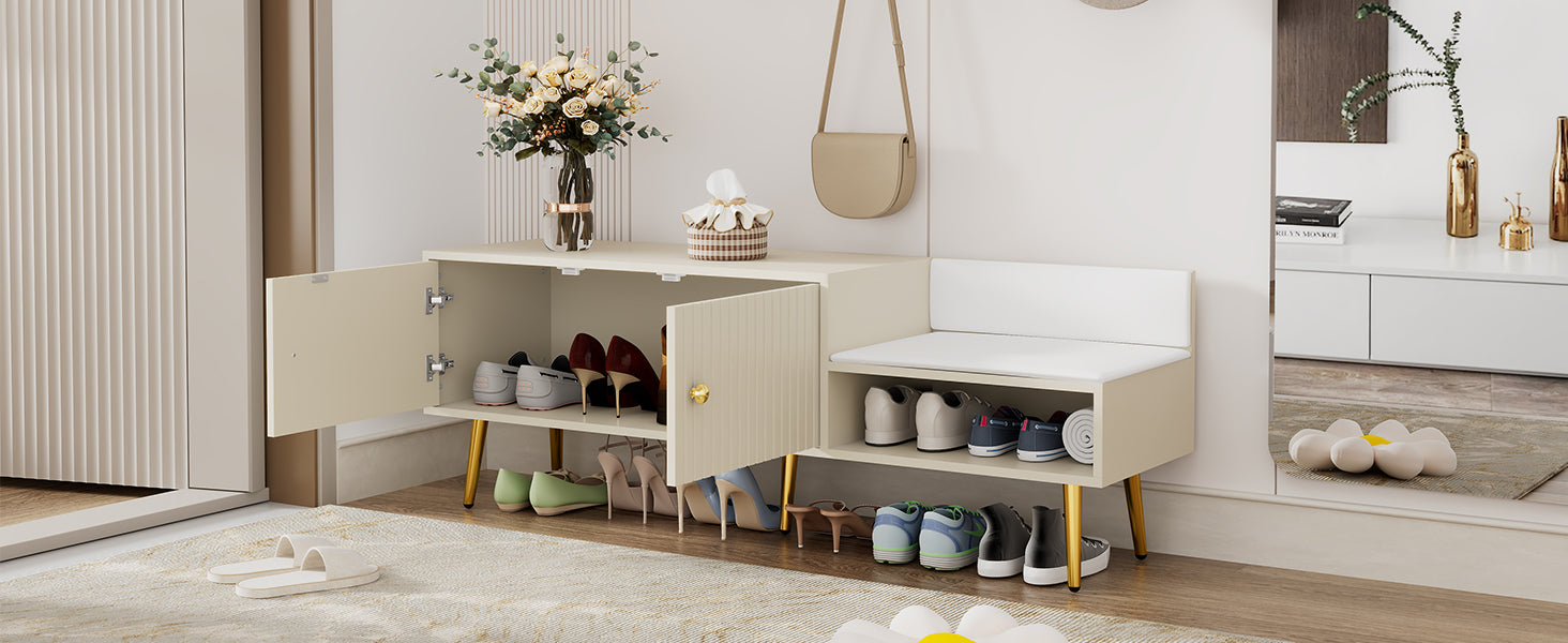 Modern Shoe Storage Bench With Hidden Storage And Upholstered Cushions For Bedside, Living Room And Entryway Antique White Antique White Mdf Metal