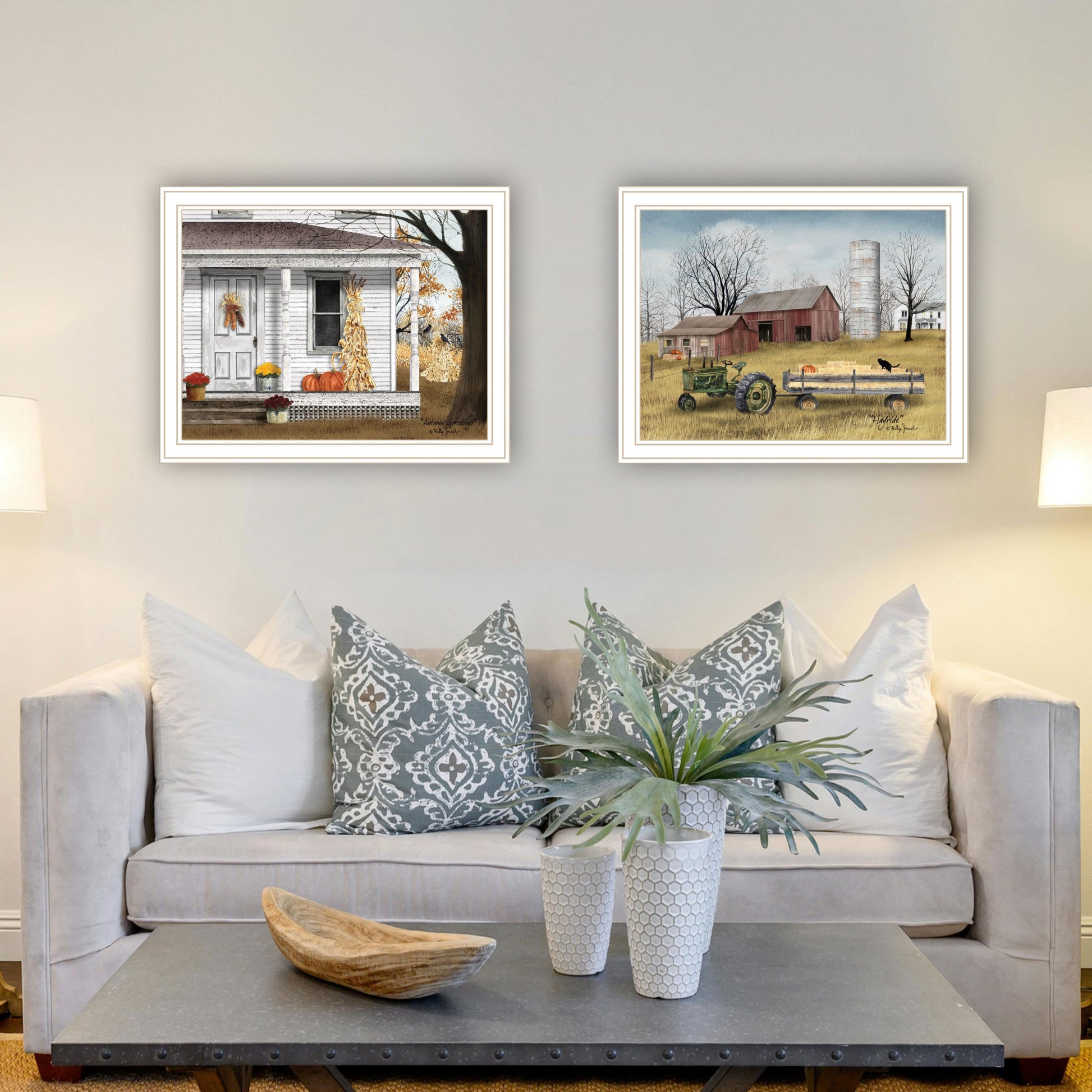 2 Piece Vignette Autumn Greetings White Framed Wall Art For Living Room, Bedroom Wall Art Print For Home Decor By Billy Jacobs Multicolor Wood Paper