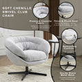 Comfy Chenille Upholstered 360 Swivel Club Chair Accent Chair With Removable Cushion, Round Office Chair With Black Metal Base, Cotton Material, Living Room, Bedroom, Reading Corner, Office Gray