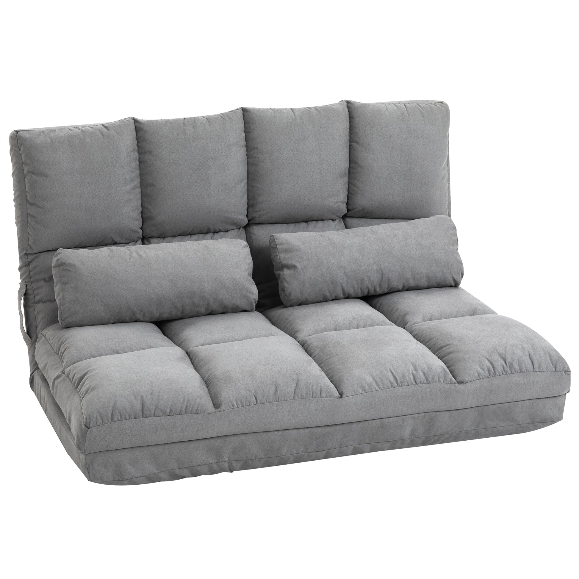 Homcom Convertible Floor Sofa Chair, Folding Couch Bed, Guest Chaise Lounge With 2 Pillows, Adjustable Backrest And Headrest, 40.25" L, Light Gray Light Gray Polyester