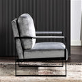 Classic Mid Century Modern Accent Chair With Durable Square Metal Frame, Armchair For Living Room, Bedroom, Home Office In Plush Velvet Upholstery, Grey Grey Velvet