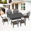 Cushions In Random Colors 7 Piece Set Of Cast Aluminum Patio Furniture With Cushions Yes Dining Set Black Seats 6 Rust Resistant Frame Water Resistant Cushion Garden & Outdoor Complete Patio Sets Aluminium