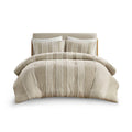 3 Piece Striped Cotton Comforter Set Taupe King Cal King Taupe Cotton