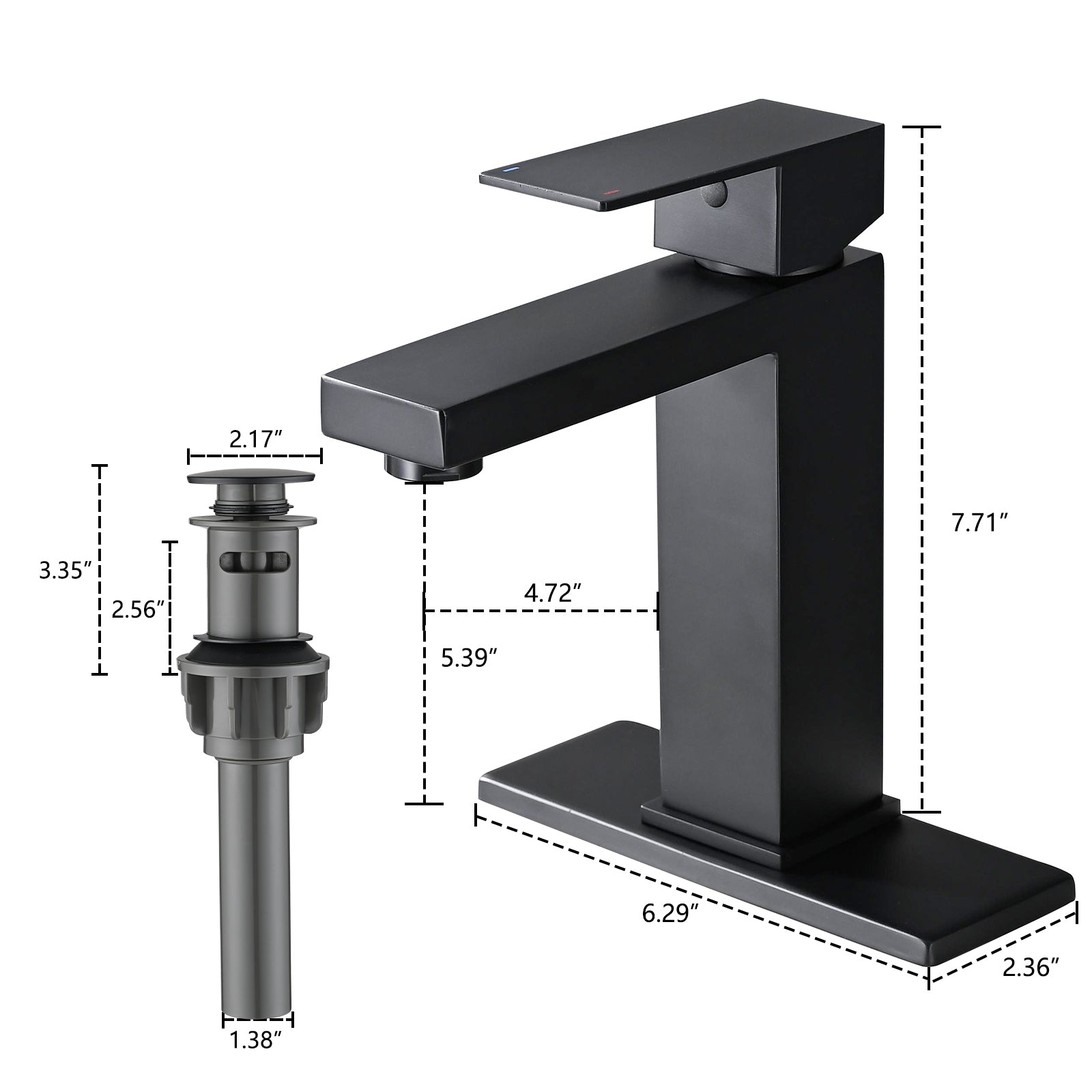 Bathroom Faucet Single Hole, Single Handle Stainless Steel Faucet For Bathroom Sink With Deckplate And Drain Assembly One Matte Black Deck Mounted Bathroom Matte Black Contemporary 1 Hole Faucets Stainless Steel Manual