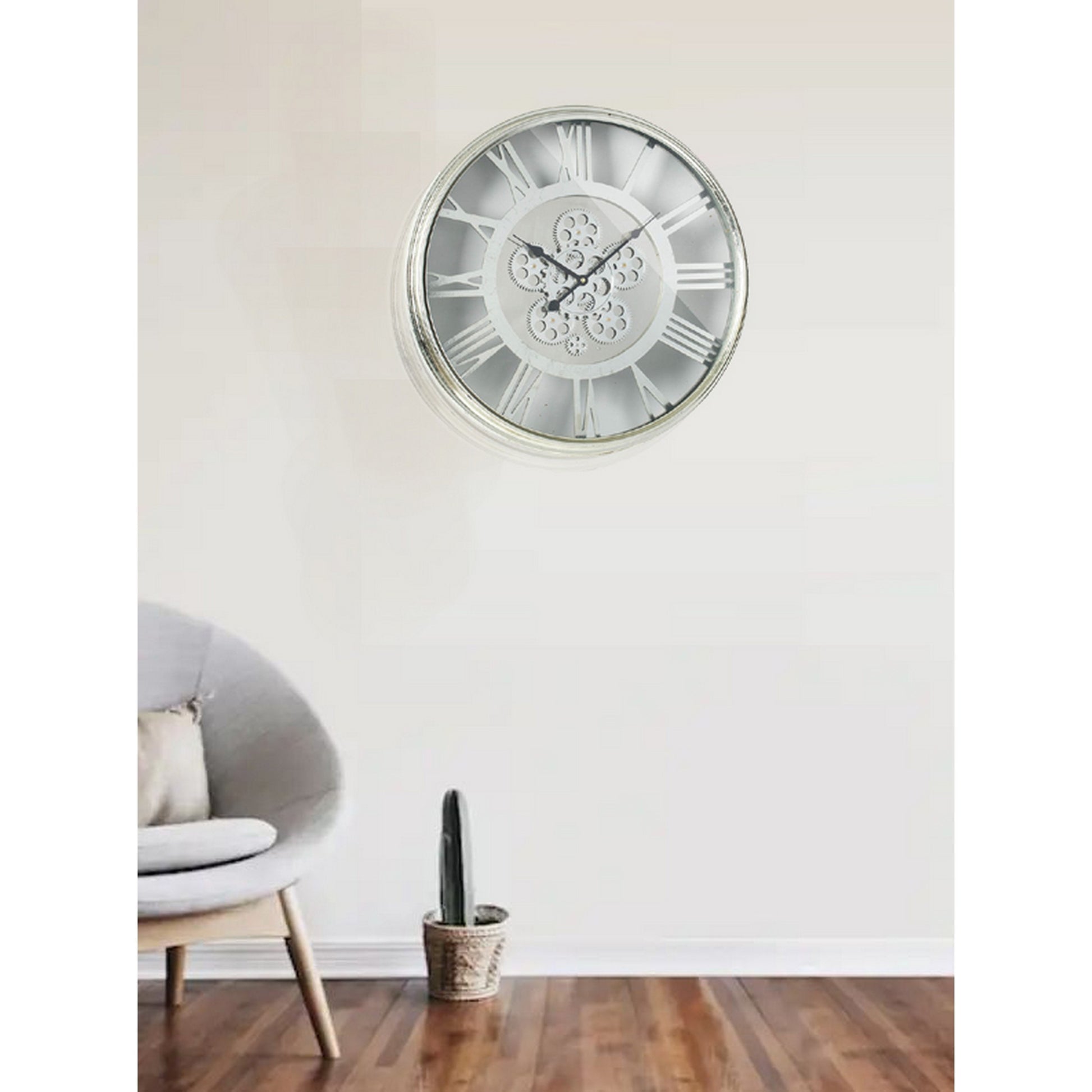 Minimalist Sleek Clock, Metallic Gray Metallic Grey Iron Plastic