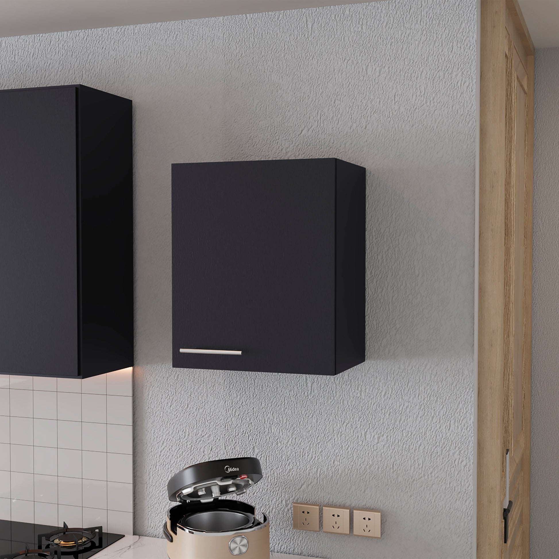 So Hi Wall Cabinet In Melamine With One Door, Black Black Contemporary,Minimalist,Modern Particle Board Melamine