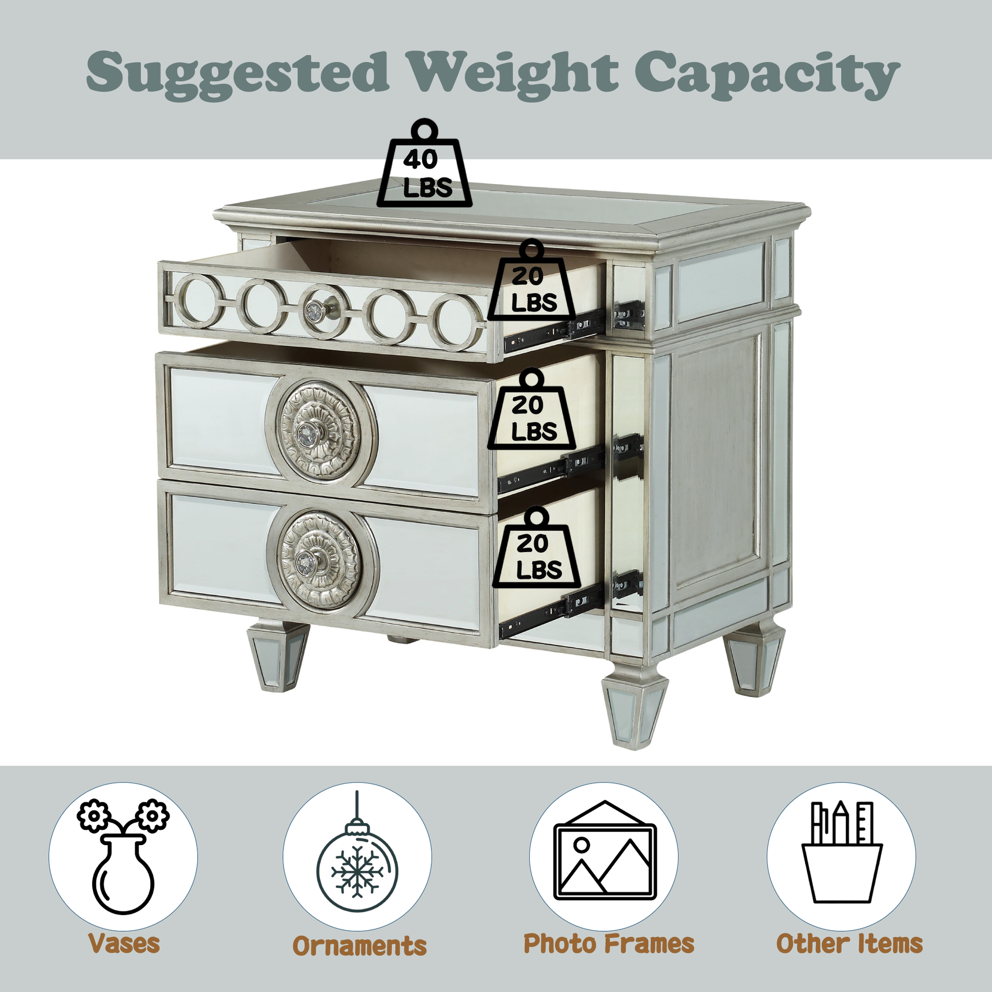 Varian Mirrored Nightstand Silver Mirror,Synthetic Wood