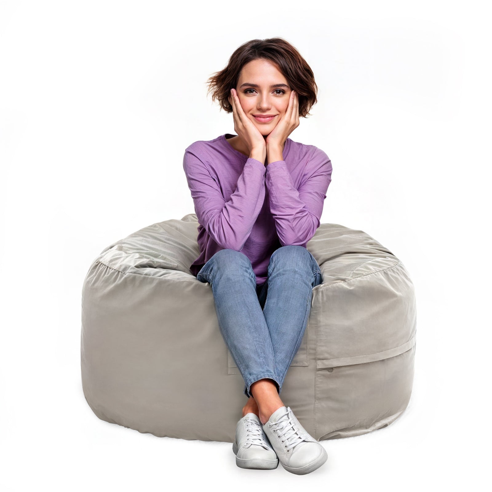 3 'Beanbag Chair, Adult And Child Beanbags, Oversized Couch Couch, Living Room Furniture, Detachable, Washable Covers, Huge Comfortable Play Chair, Round Sofa, Bedroom Quarters Gray Fabric