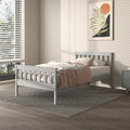 Twin Bed Frames With Headboard, Solid Wooden Platform Bed With Corner, Modern Low Profile Bed Frame, No Box Spring Needed, Grey Twin Grey Wood