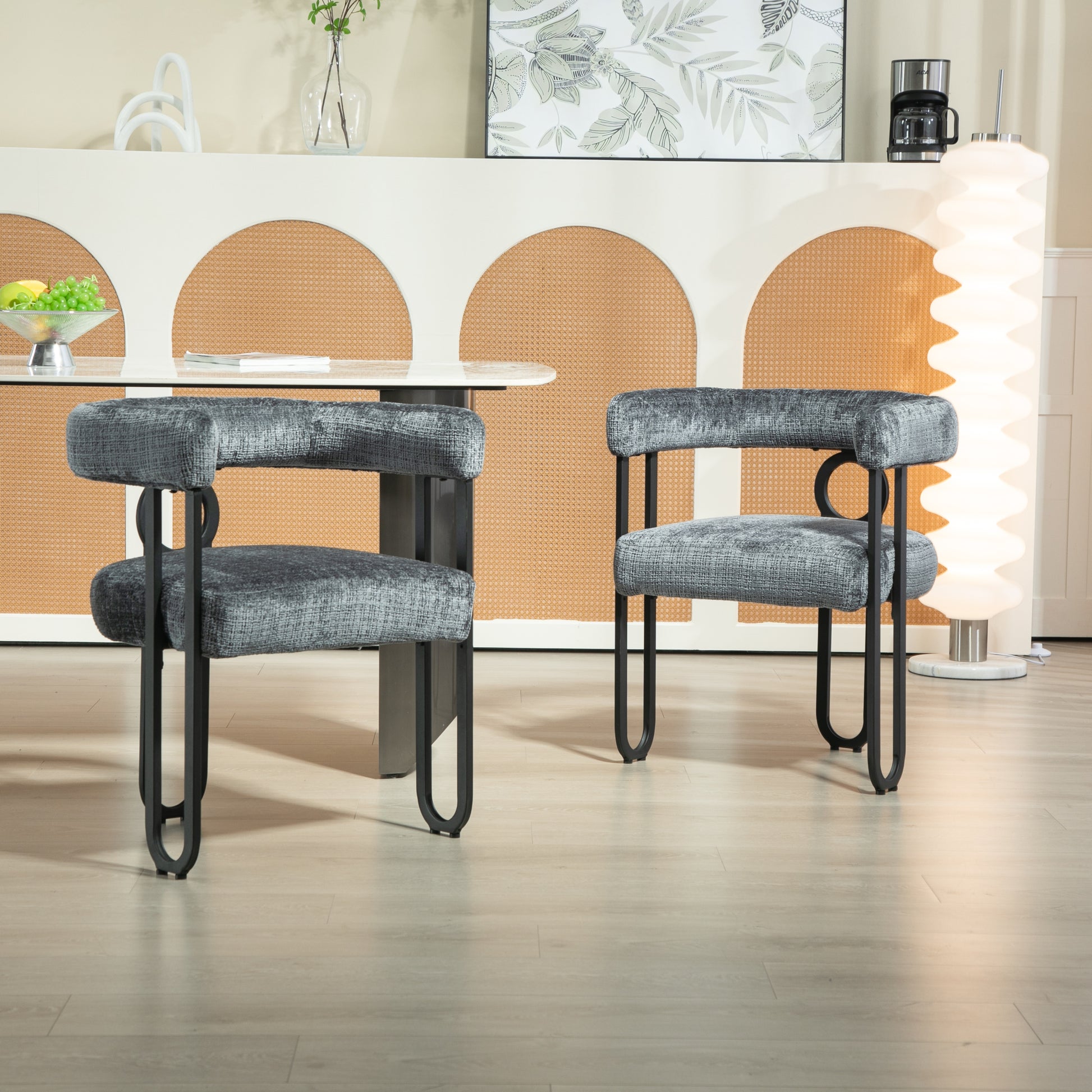 Coolmore Contemporary Designed Chenille Fabric Upholstered Accent Dining Chair Barrel Side Chairs Kitchen Armchair For Living Room Set Of 2 Gray Chenille Gray Foam Chenille