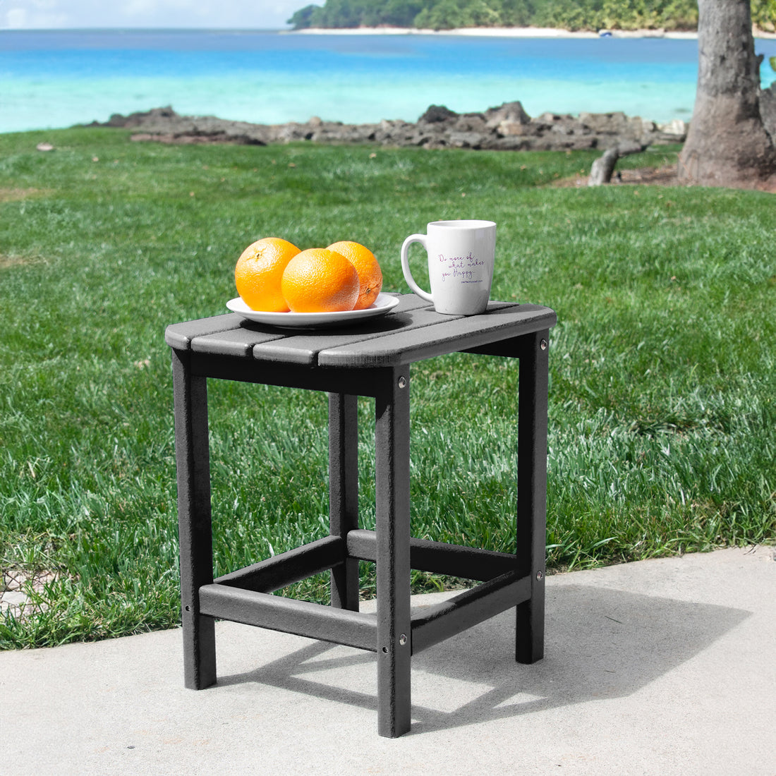 Hdpe Compact Side Table, Perfect For Indoor Outdoor Use, Ultra Durable Weather Resistant Design, Black Black Hdpe