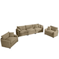 Luxurious And Sophisticated Sofa Set With Soft Cushions And Pillows, Home For Living Rooms And Clubs As Well As Home Theaters, Consisting Of Two Single Sofas And A 3 Seater Sofas In Tan Corduroy Fabri Tan Corduroy 5 Seat