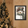 Old World Frosty The Snowman Black Framed Wall Art For Living Room, Holiday Wall Art Print For Home Decor, Bedroom Wall Art By Jo Moulton Multicolor Wood Paper