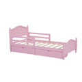 Twin Size Wood Platform Bed With Guardrails On Both Sides And Two Storage Drawers ,Pink Twin Pink Wood