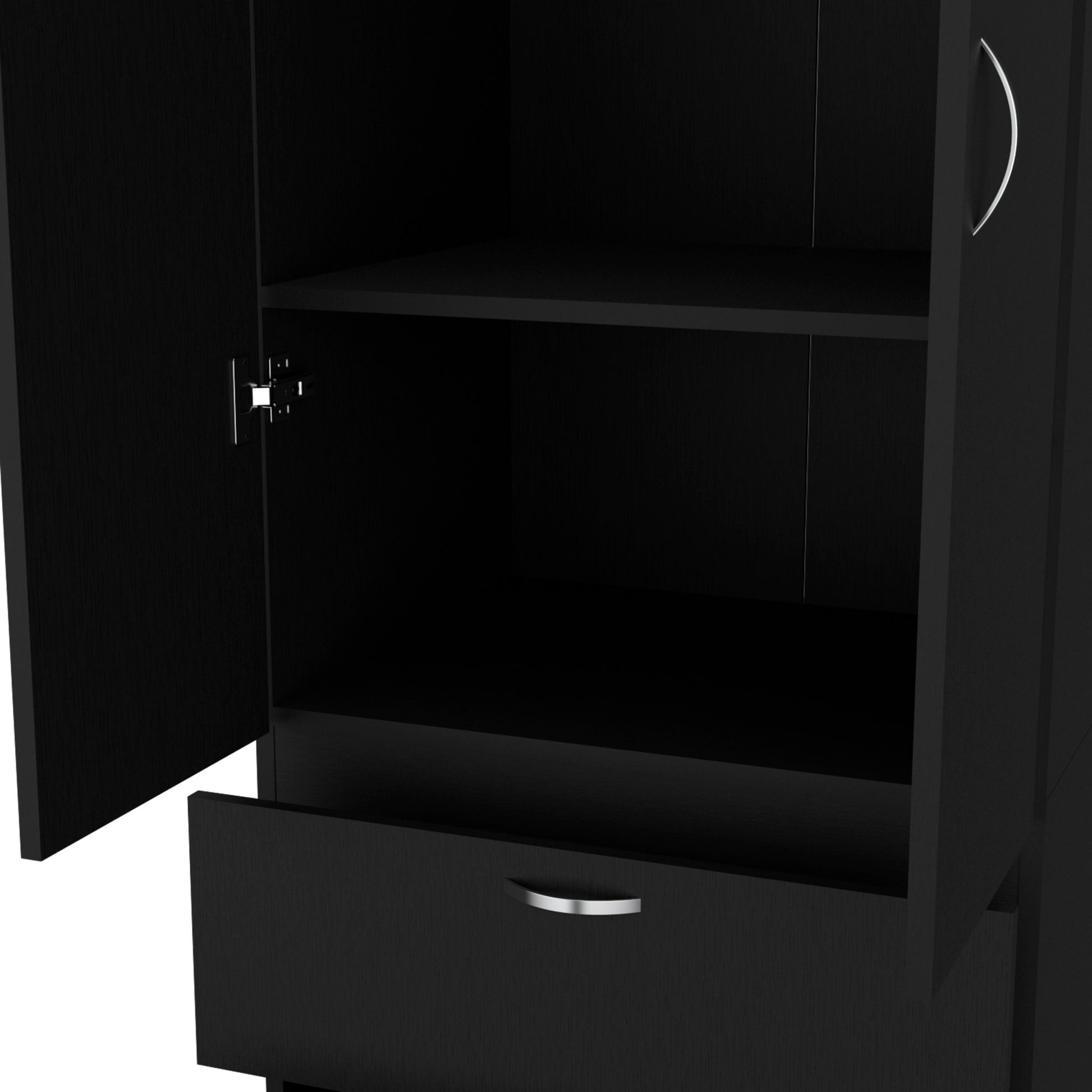 Vico Armoire Wardrove 76" H, Hanging Rod, 2 Drawers, 1 Shelf, Black Black Solid Wood Mdf Engineered Wood