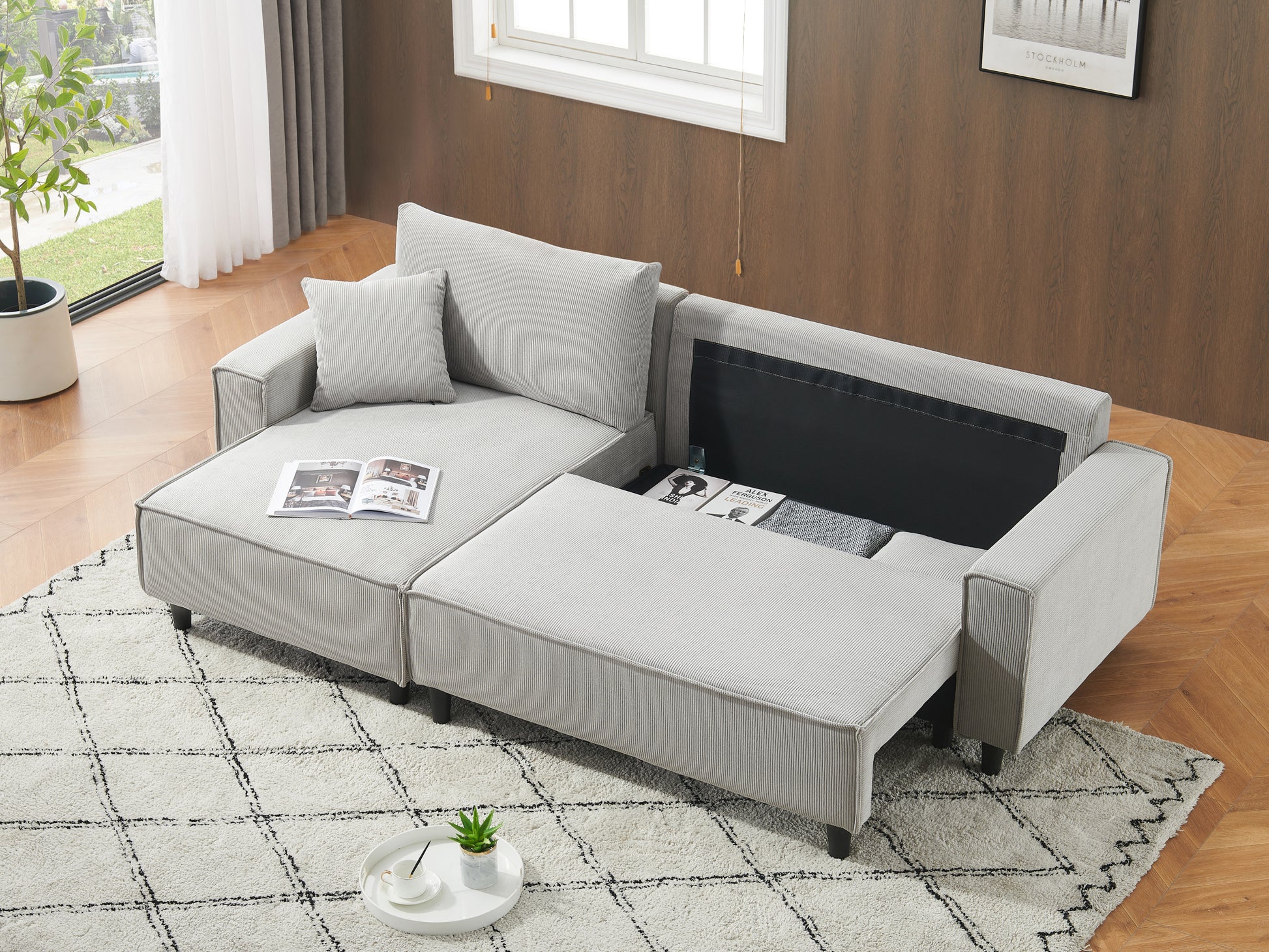 The 93 Inch Grey Corduroy Sofa Bed Comes With Two Pillows To Fit In The Living Room And The Apartment Is Not Overcrowded Gray Corduroy 3 Seat