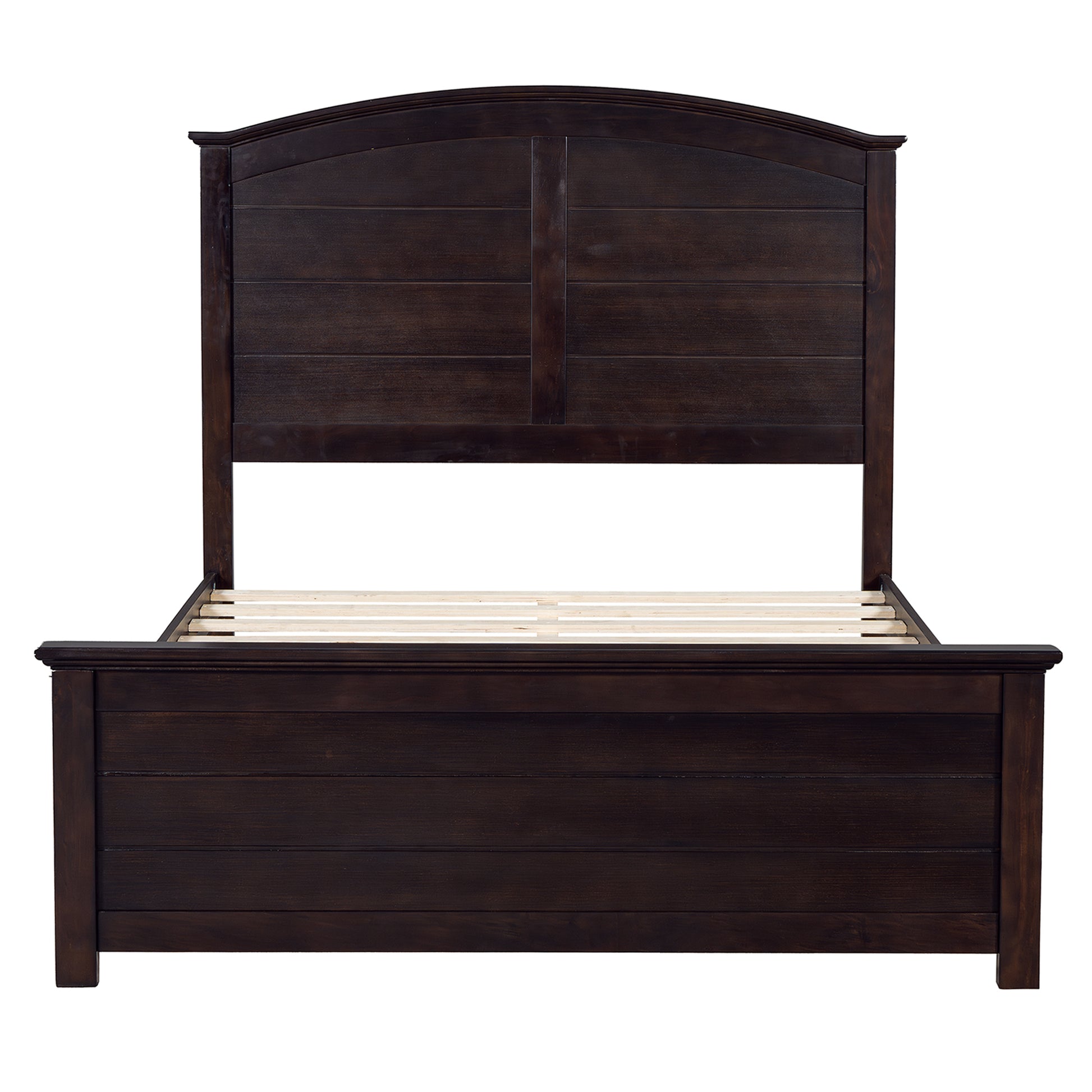 Farmhouse Wooden Platform Full Size Bed With Curl Design Headboard And Footboard For Teenager, Espresso Full Espresso Pine