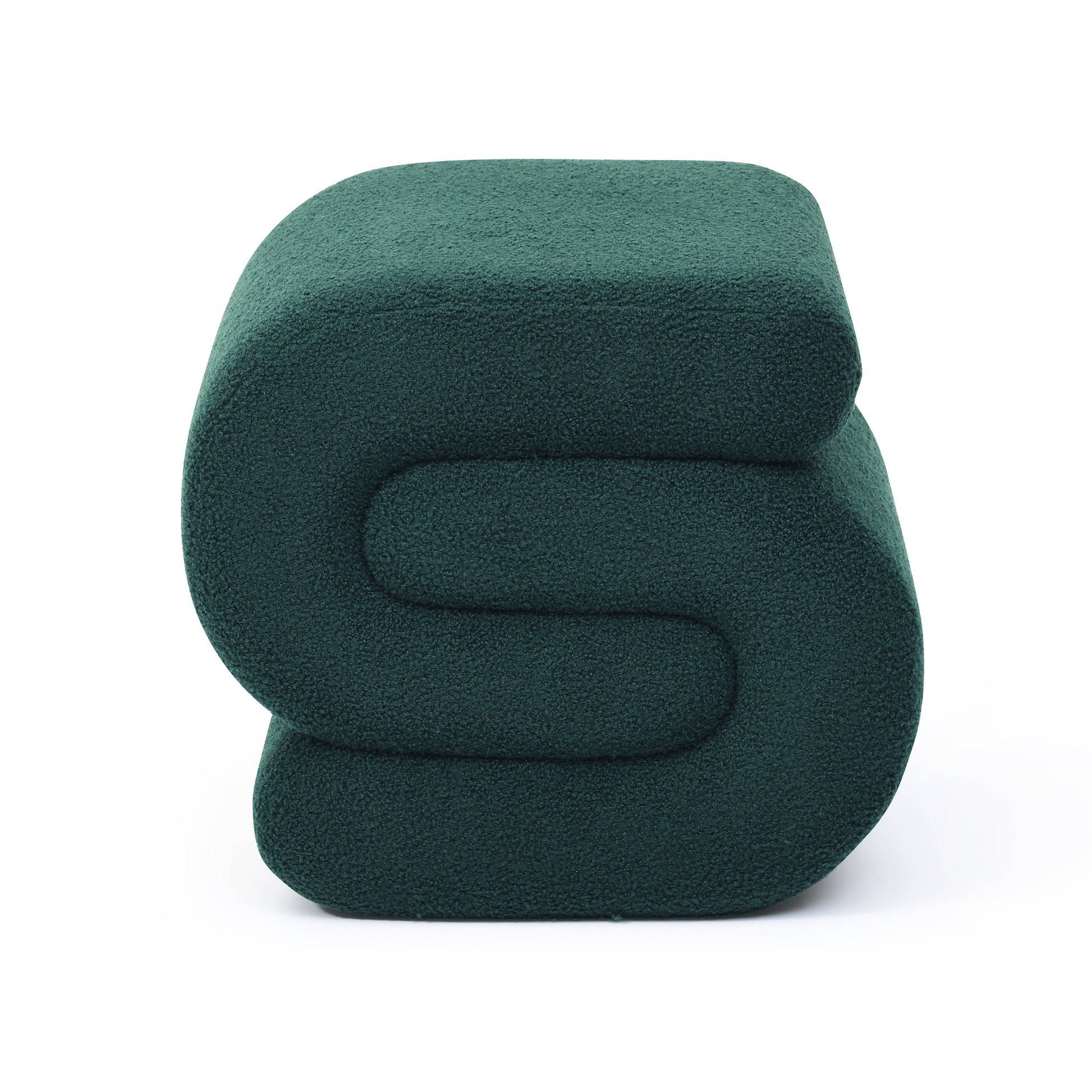 Modern Teddy Fabric Ottoman,Upholstered Footstoo, Comfortable Teddy Fabric Vanity Stool,S Shape Small Makeup Stool, Under Desk Ottoman For Living Room, Bedroom, Entrance Green Green Velvet
