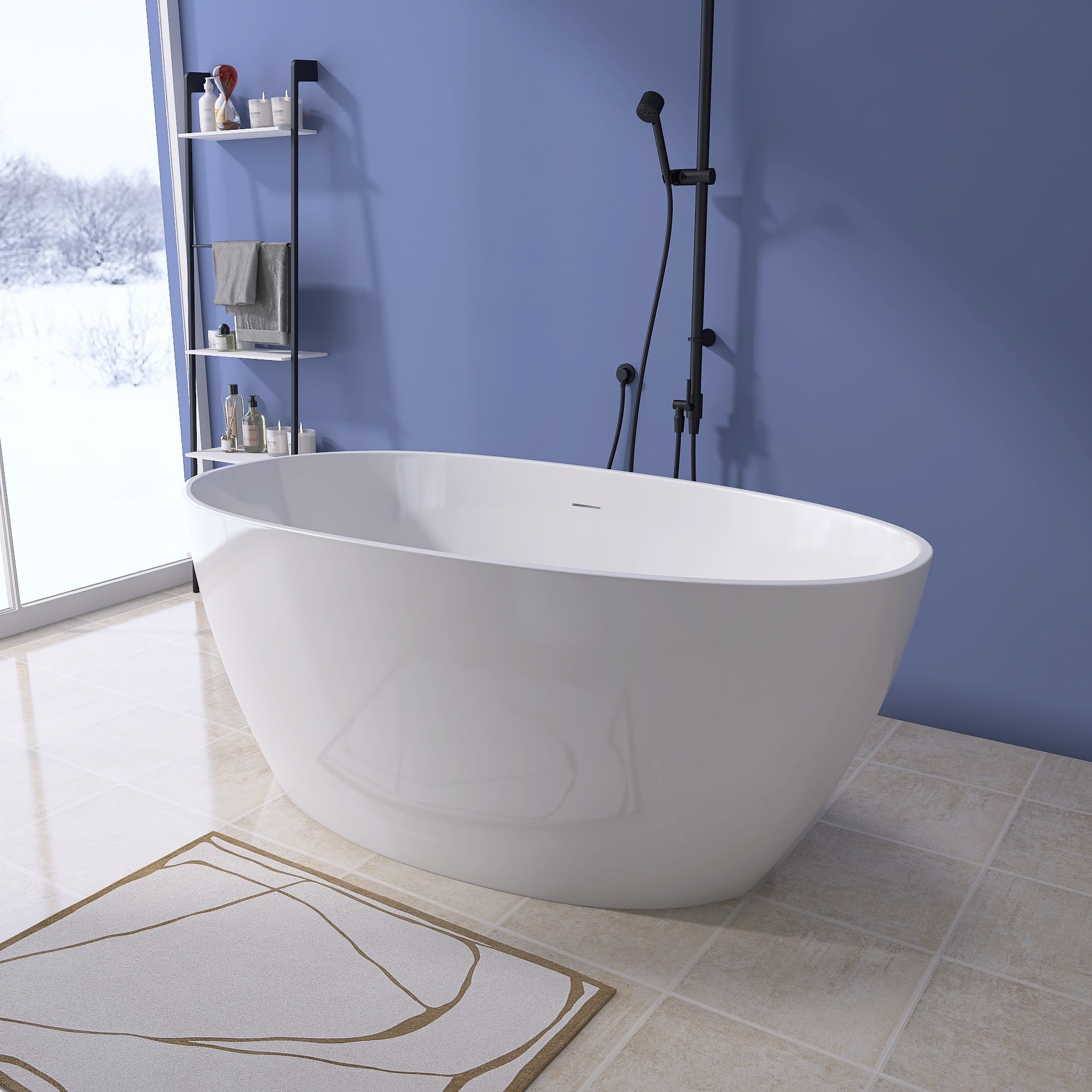 59" Acrylic Free Standing Tub Classic Oval Shape Soaking Tub, Adjustable Freestanding Bathtub With Integrated Slotted Overflow And Chrome Pop Up Drain Anti Clogging Gloss White Gloss White Oval Bathroom Freestanding Tubs Polished 59 61 In Modern Soaking