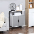 Homcom Storage Cabinet With Open Shelf And Double Door Cupboard, Accent Cabinet With Herringbone Panel And Steel Frame, Gray Grey Mdf