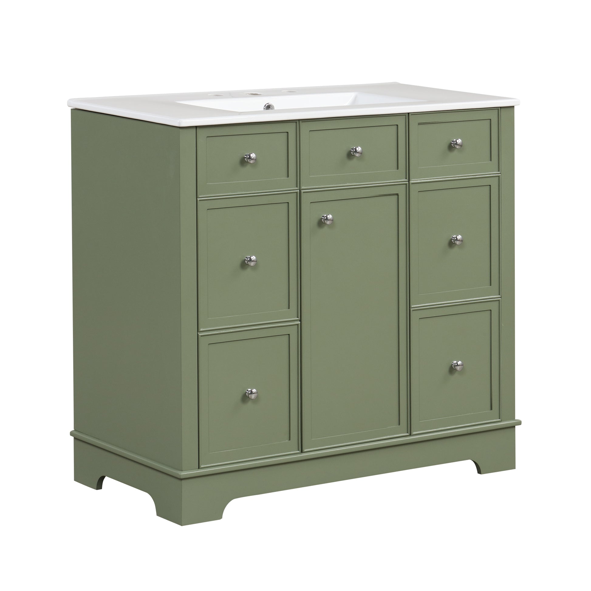 36" Bathroom Vanity With Sink, One Cabinet With Three Drawers And One Flip Drawer, Solid Wood And Mdf Board, Green Green Solid Wood Mdf