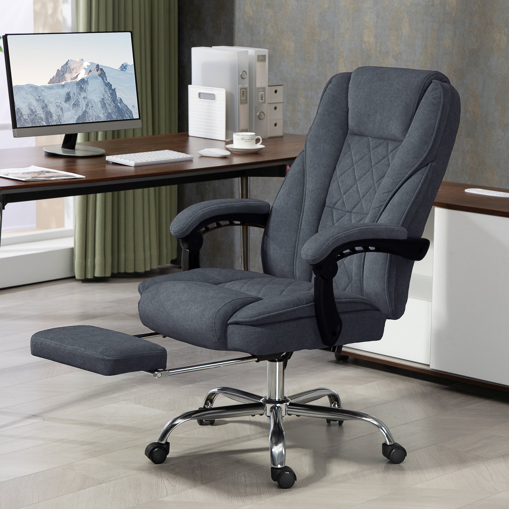 Vinsetto Massage Office Chair With Foot Rest, Executive Office Chair With 6 Vibration Point And Heat, Reclining Computer Chair, Swivel Desk Chair, Adjustable Height, Charcoal Gray Gray Polyester