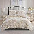 3 Piece Tufted Cotton Chenille Da Comforter Set Taupe King Cal King King Taupe Polyester