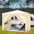 10'X10' Folding Canopy With 4 Removable Sidewalls Outdoor Event Shelter Upf 50 Gazebo Portable Tents For Parties Beach Camping Wedding Ez Pop Up Canopy 4Pcs Weight Bag Carry Bag Beige Metal