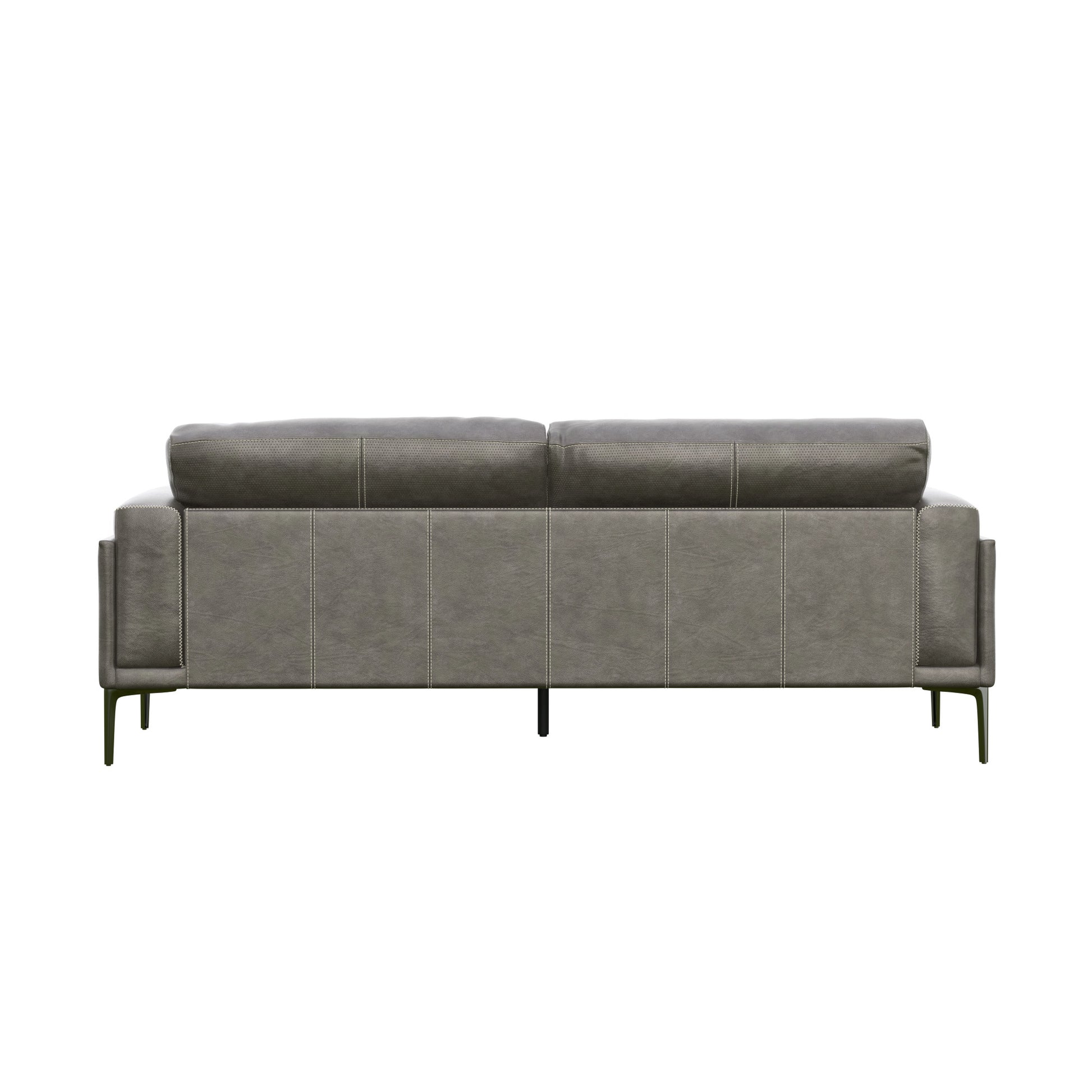 Onyx Gray Leather Sofa Dark Gray Genuine Leather Primary Living Space Cushion Back Square Arms Foam Genuine Leather,Solid Wood 3 Seat