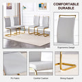 Table And Chair Set.Large Modern Rectangular Table With 0.4 Inch Patterned Glass Tabletop And Large Mdf Table Legs.Comes With 8 Chairs With Faux Leather Cushioned Seats And Golden Metal Legs. Gold White Seats 8 Mdf Glass