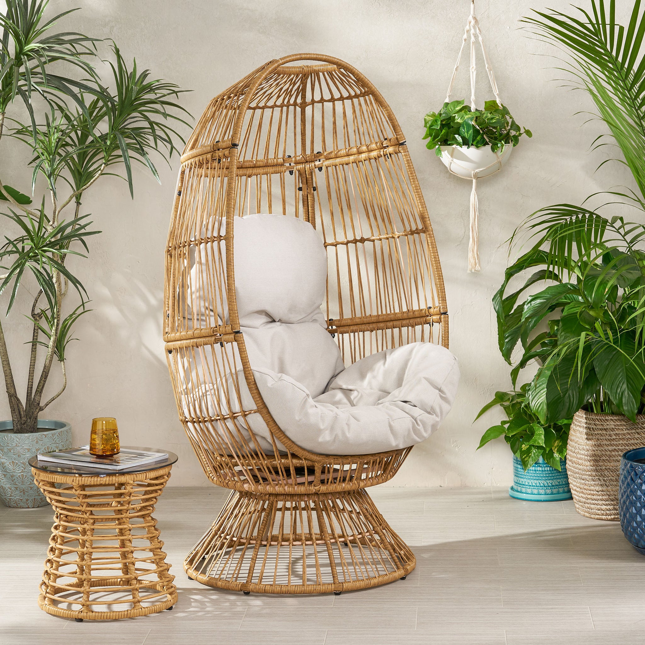 Reseda Swivel Patio Egg Chair Natural Fabric