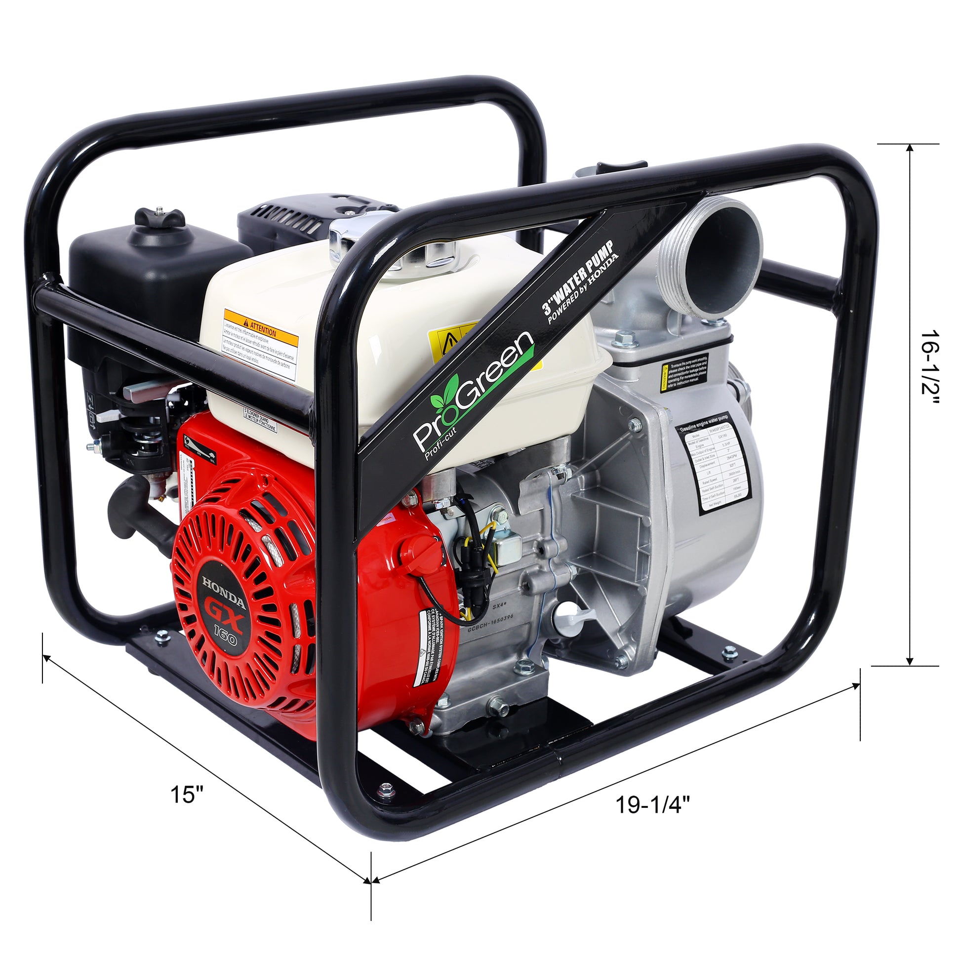 Water Pump 3" 264Gpm ,163Cc Honda Gx160 Engine, 3In Npt Coupler Black Red Aluminum