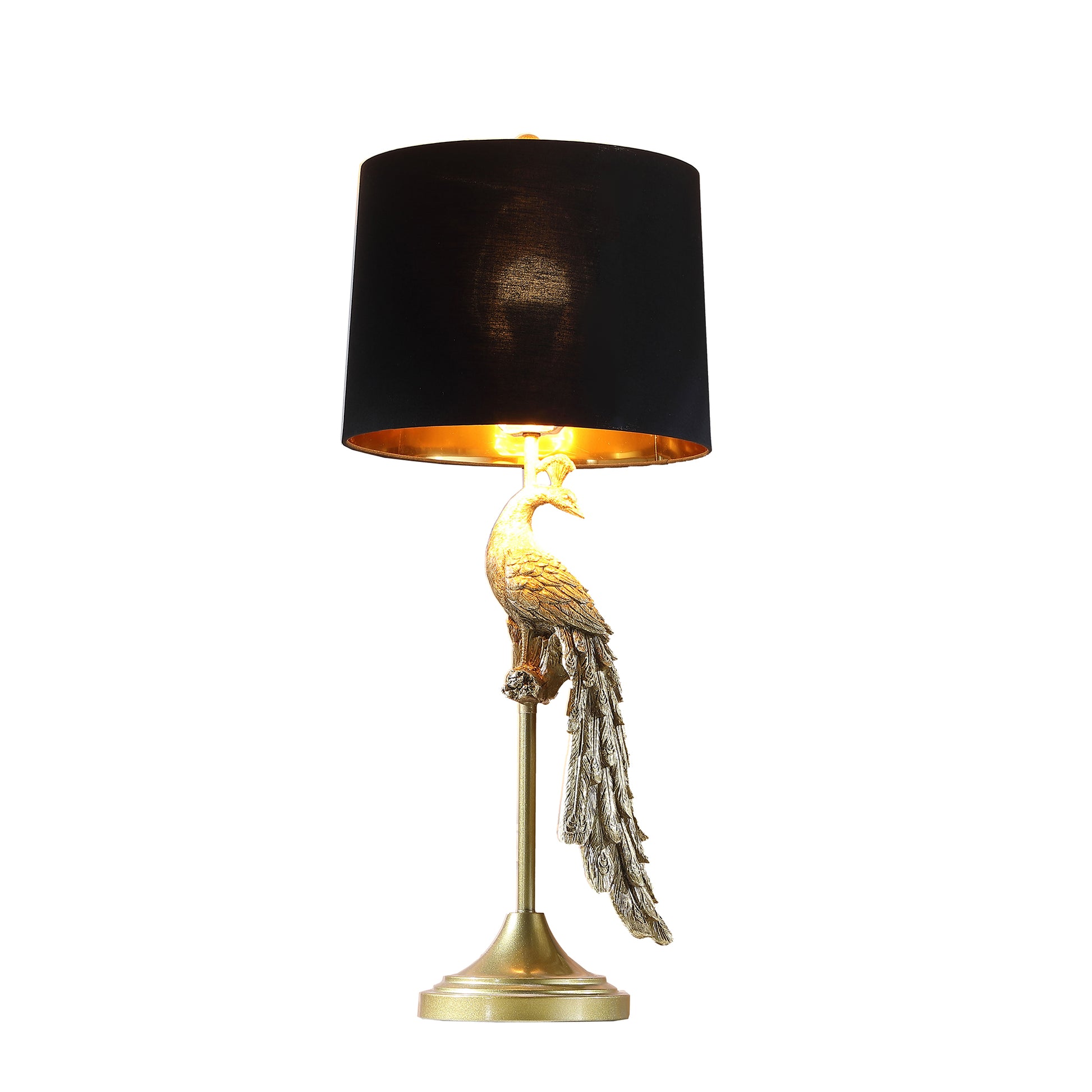 29" In Modern Elegance Golden Peacock On A Pedestal Polyresin Table Lamp Golden Polyresin