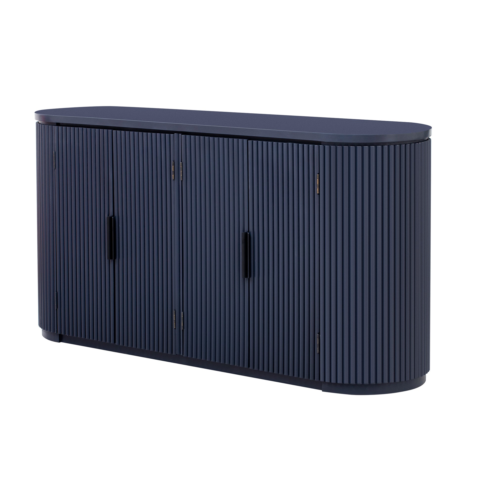 Vertical Striped Door Storage Cabinet With Metal Handles, Adjustable, Suitable For Study, Entryway And Living Room Navy Blue Mdf