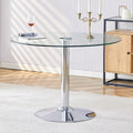 A Glass Tabletop With A Diameter Of 39.7 Inches And A Modern Minimalist Circular Dining Table With Electroplated Silver Metal Legs. Suitable For Restaurants, Living Rooms, And Conference Rooms.Dt