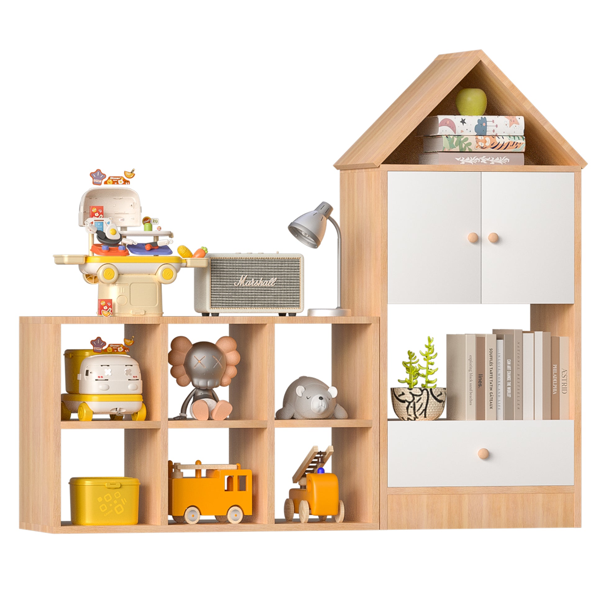 Versatile Children'S Bookshelf With House Shaped Design, Multi Functional Storage For Books And Toys, Adjustable Placement, Durable Kids Organizer For Playroom Or Bedroom Easy Assembly & Safe For