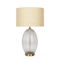 Aurora Ribbed Glass Lamp Base Clear Table Lamp Large Linen Shade Clear,Gold,Natural Table&Floor Lamps Fabric,Glass,Metal