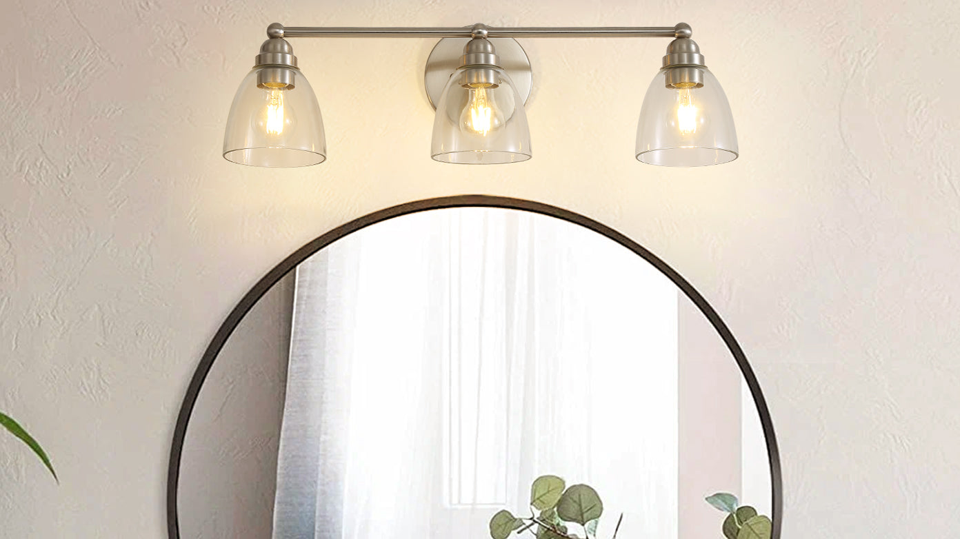 Modern 3 Light Brushed Nickel Bathroom Vanity Light With Clear Glass Shade, E26 Wall Sconces Over Mirror For Living Room Bedroom Hallway Bulb Not Included Brushed Nickel Glass,Metal