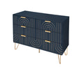 Modern 6 Drawer Dresser, Modern Dresser With Metal Handles, Storage Chest Of Drawer, Wide Dresser Drawer Organizers With Carving Design For Bedroom, Living Room, Hallway 5 Or More Drawers Dark Blue Modern Particle Board Mdf