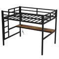 Metal Full Size Loft Bed With Power Outlet And Led Lighted, Space Saving, Noise Reduced, Black Full Black Metal